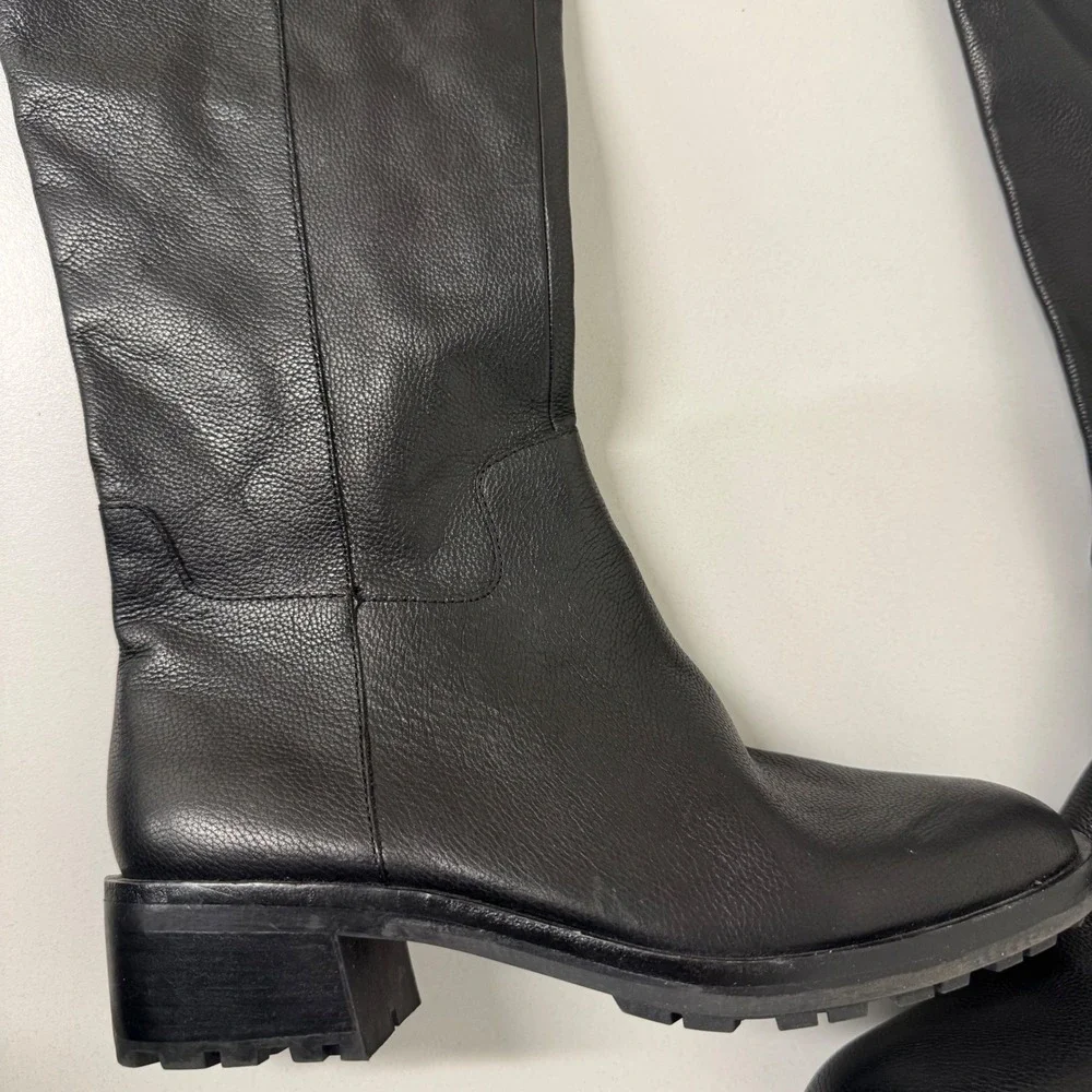 Vince Camuto Jorshie‎ Over The Knee Boots Womens 7M Black Leather Lug Block Heel